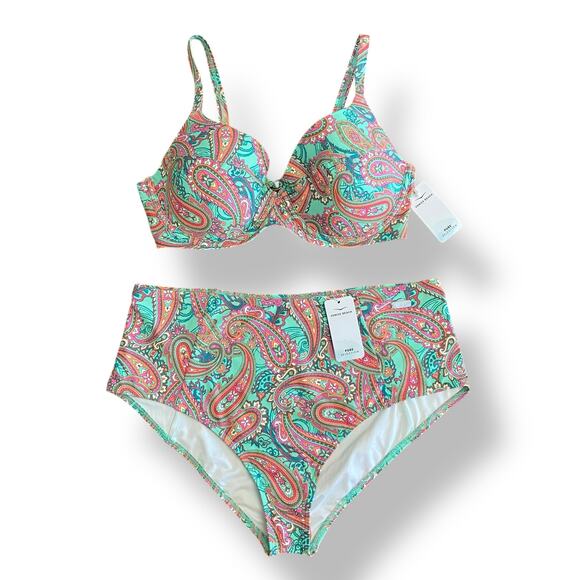 Lascana NWT Paisley Print Bikini Set Womens Size 36D Top and Size 12 Bottoms - Picture 1 of 10